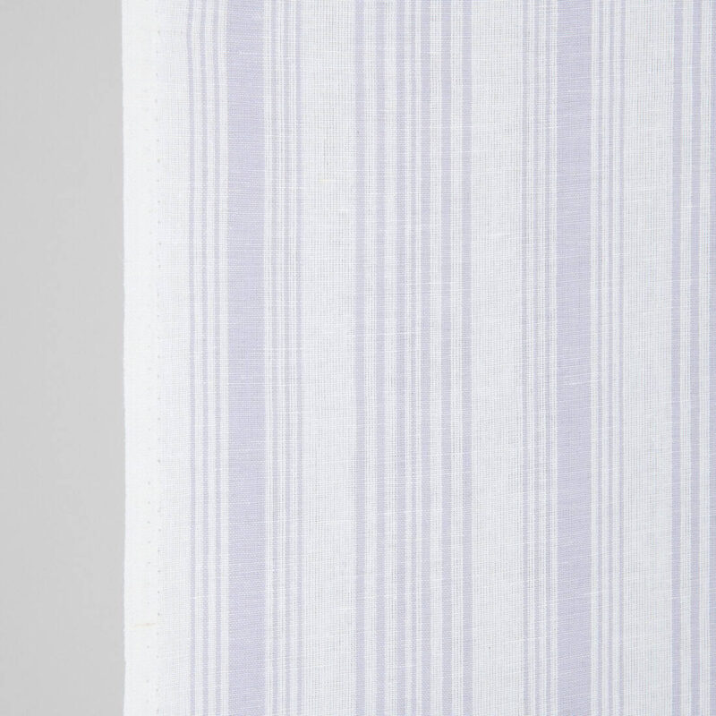 Narrow linen cotton fabric white with light violet stripes, 50cm wide