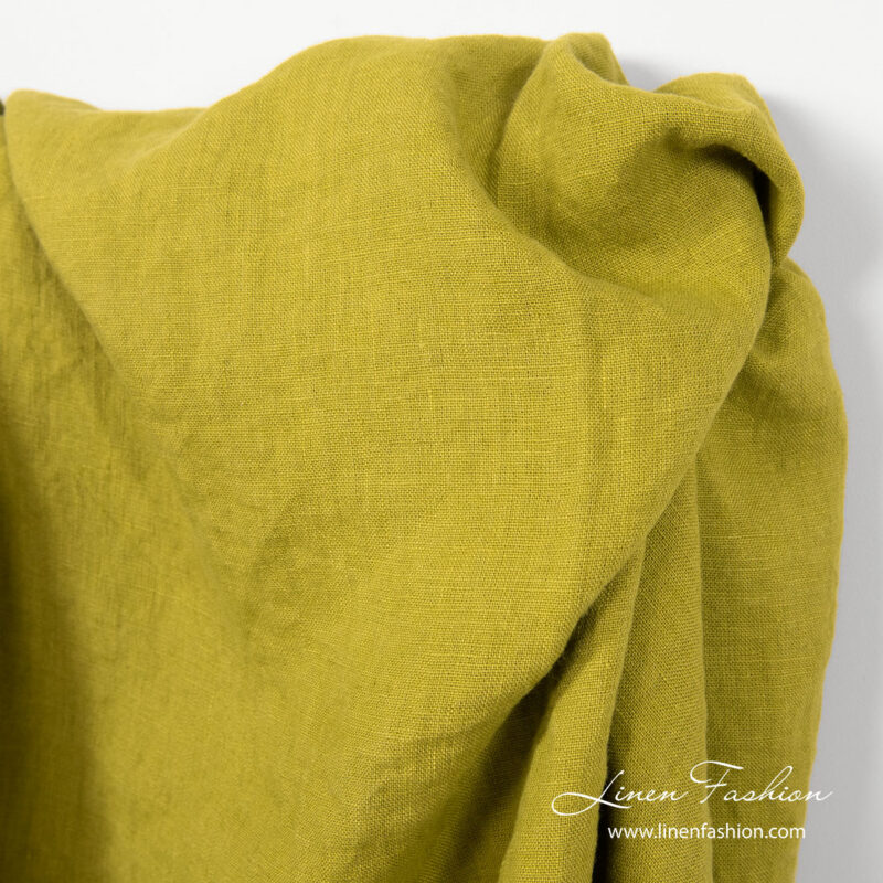 Plain weave, salad green linen fabric, washed