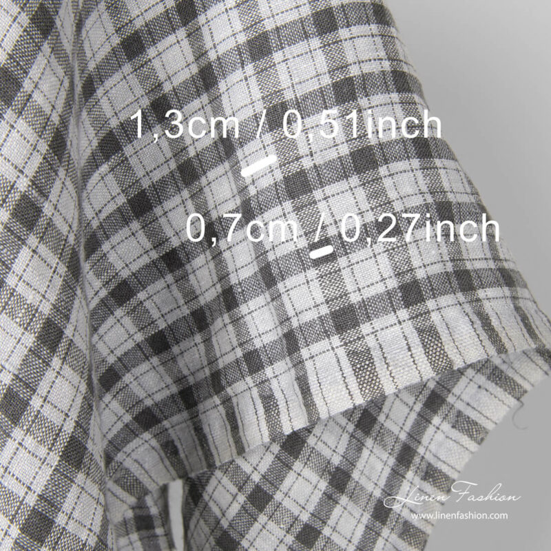 Washed linen fabric, dark grey check dimensions