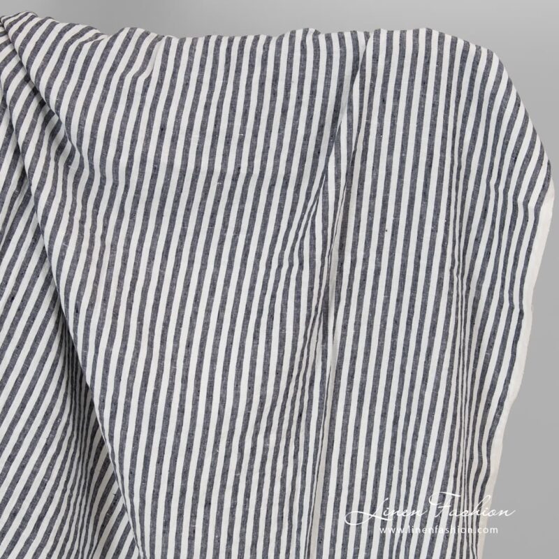 Linen fabric in navy stripes.