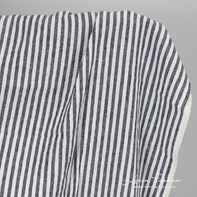 Washed linen fabric navy striped.