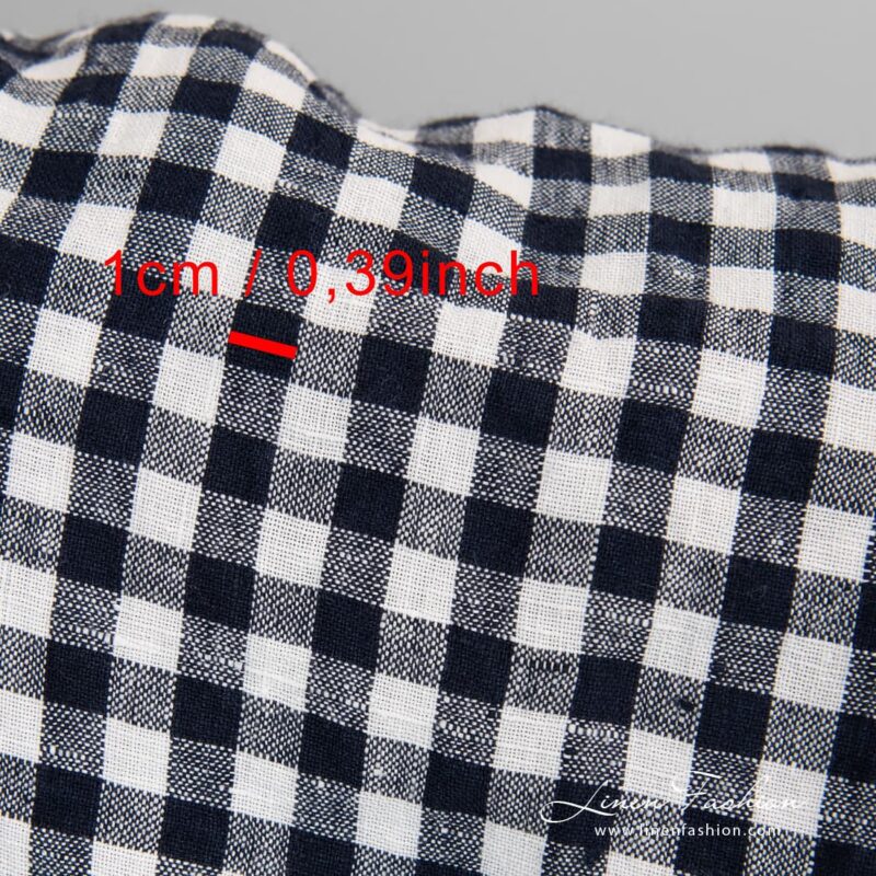 Navy checked 100% linen fabric.