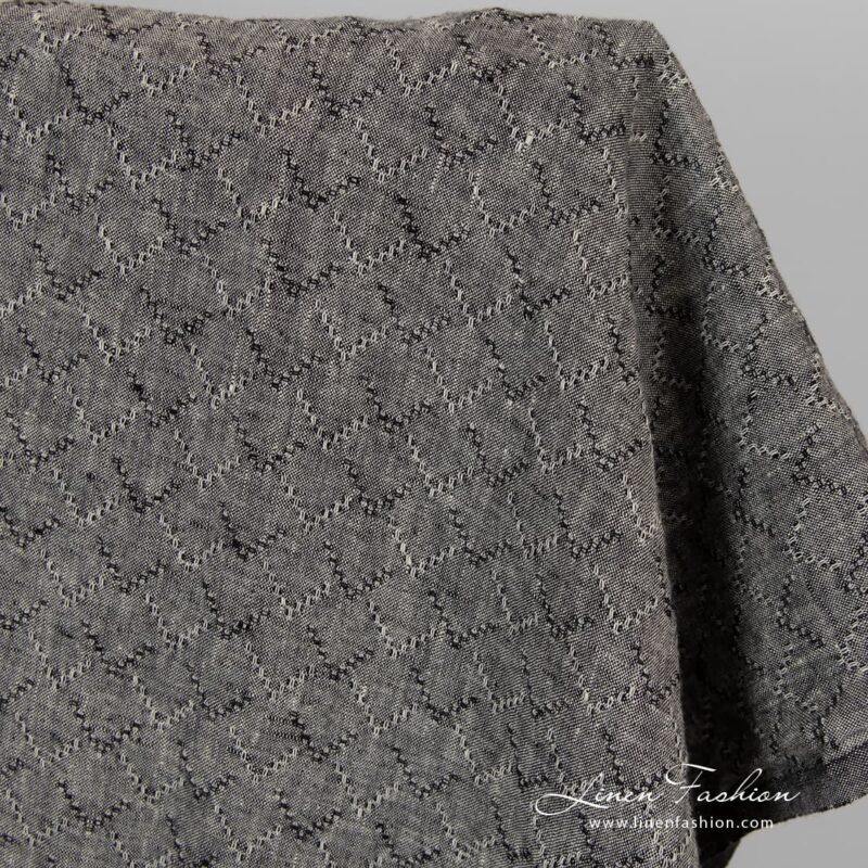 Washed linen fabric in black colour.