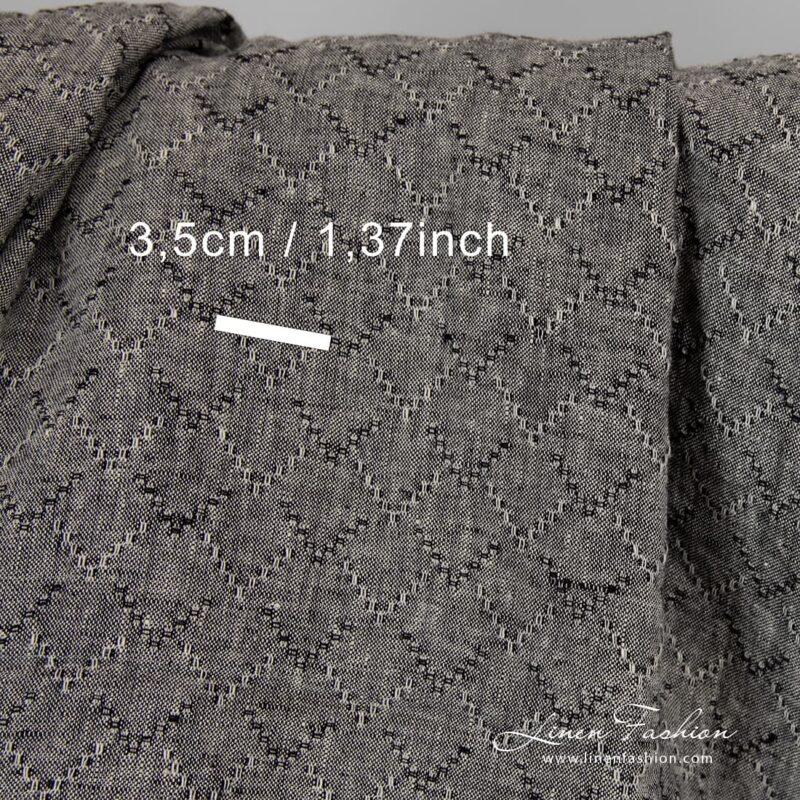 Black linen fabric with diamonds.