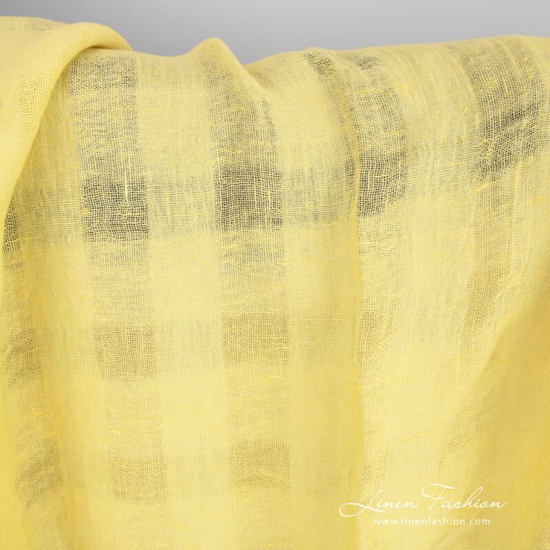 Yellow linen fabric in transparent checks