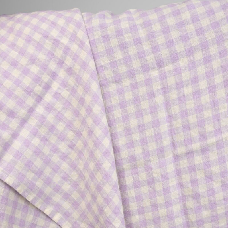 linen lilac washed fabric in checks, washed