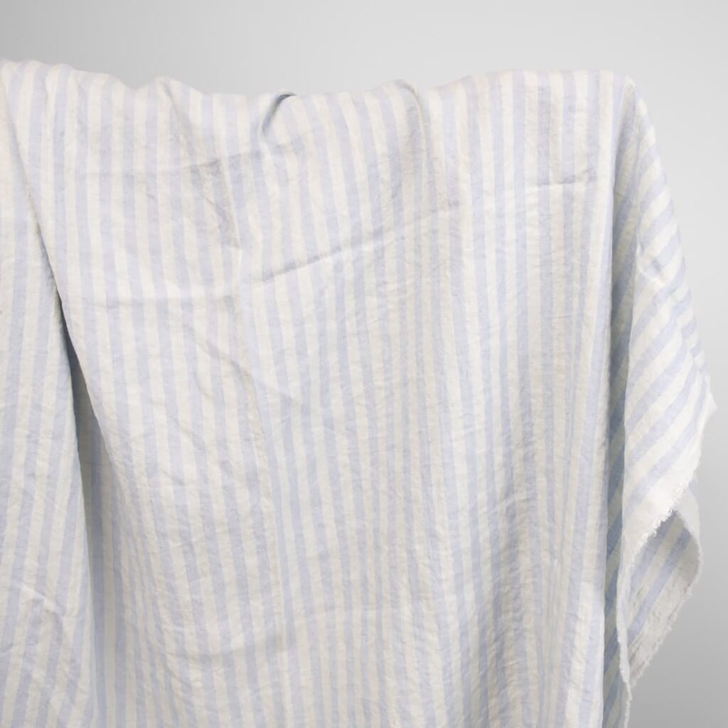 linen washed fabric blue stripes