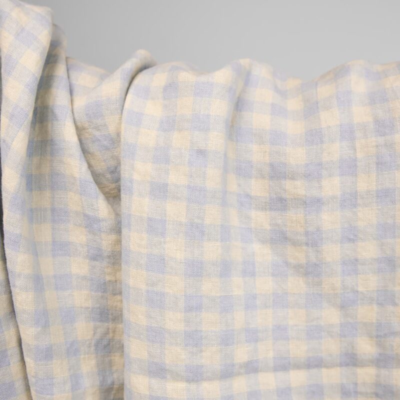 linen washed fabric blue cream checks, 145cm.