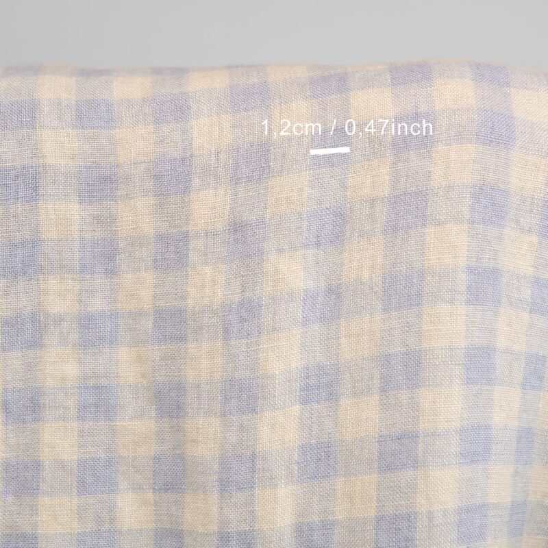 linen washed fabric blue cream checks, 1.2cm.