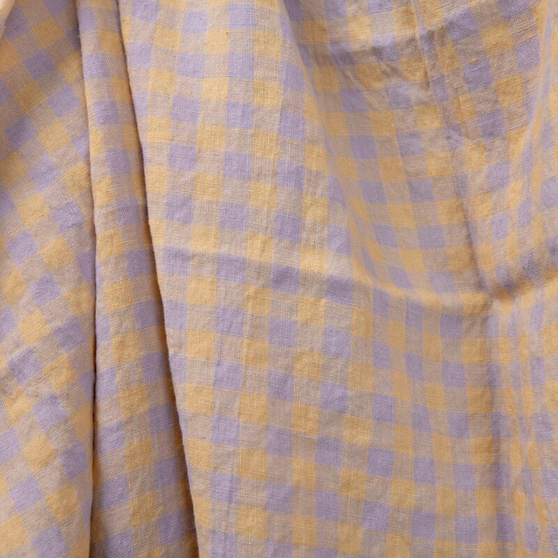 linen fabric lilac and yellow checkswashed