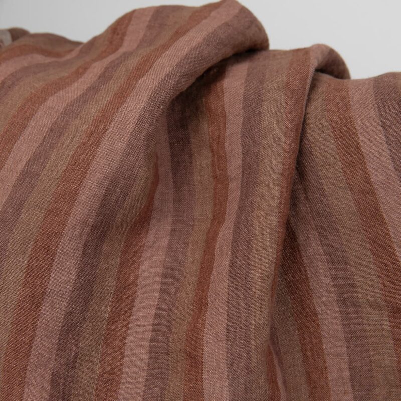 linen brown stripes fabric, washed