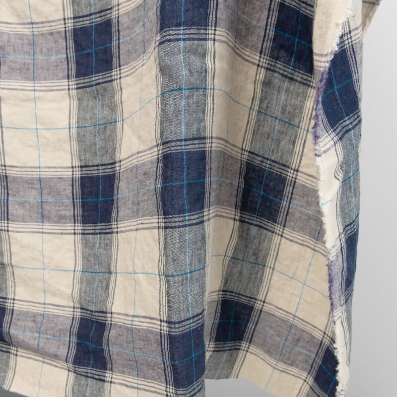 linen washed fabric in blue checks width 145cm.