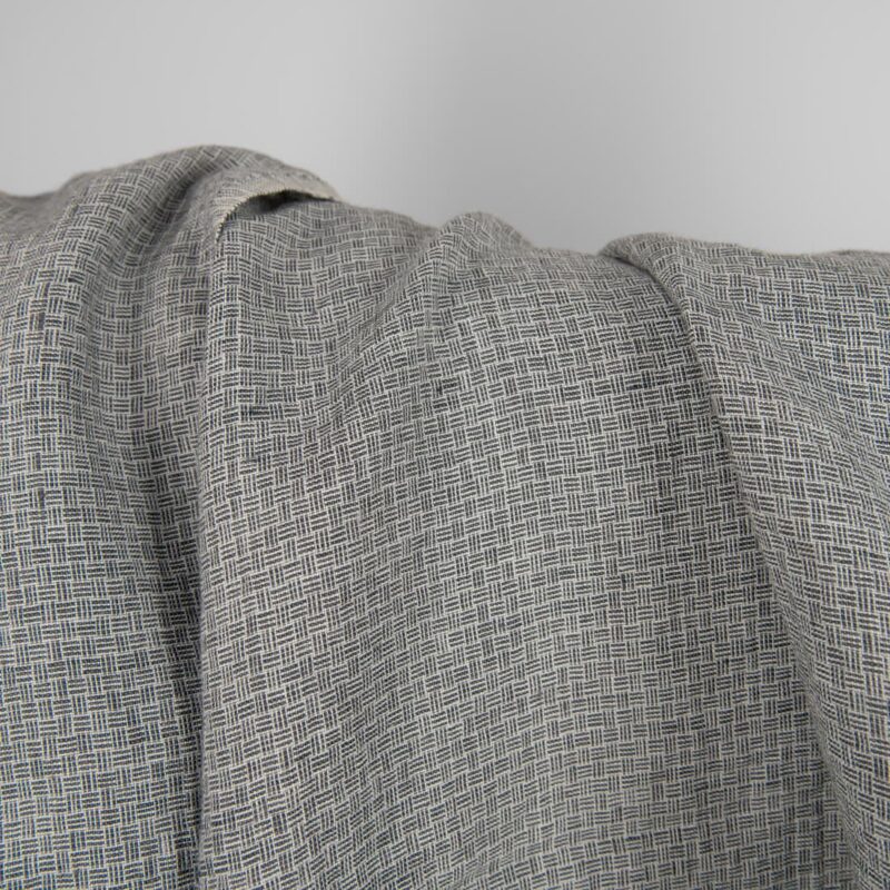 Linen fabric washed dark grey colour close up detail view