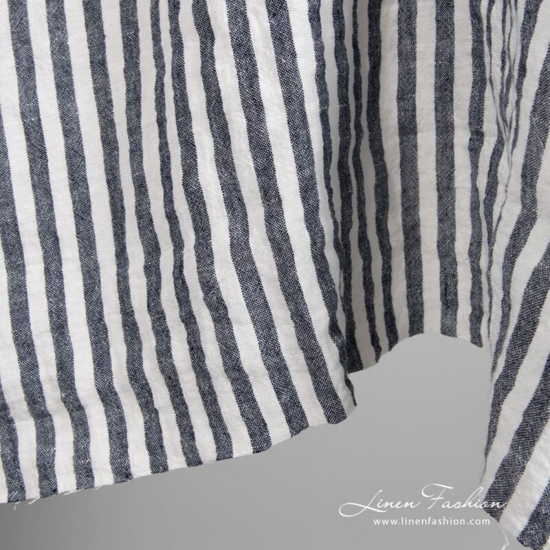 Wide linen fabric in blue stripes, perfect for clothes and home textile