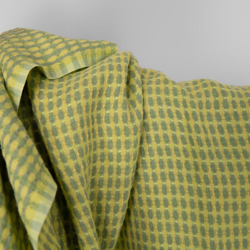 Washed linen fabric yellow and green pattern, structural pattern
