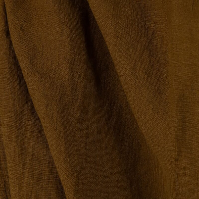 Washed linen fabric in golden brown, 100% linen