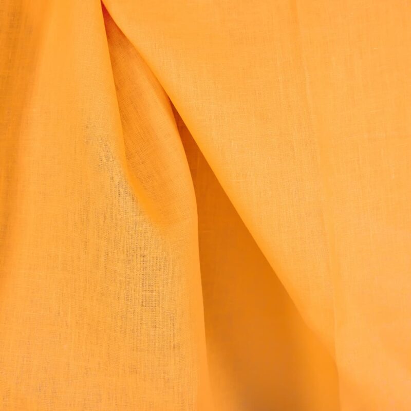 Linen fabric in plain vibrant warm yellow close up detail