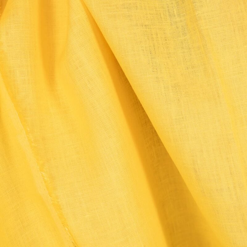 Linen fabric in plain vibrant yellow colour close up detail