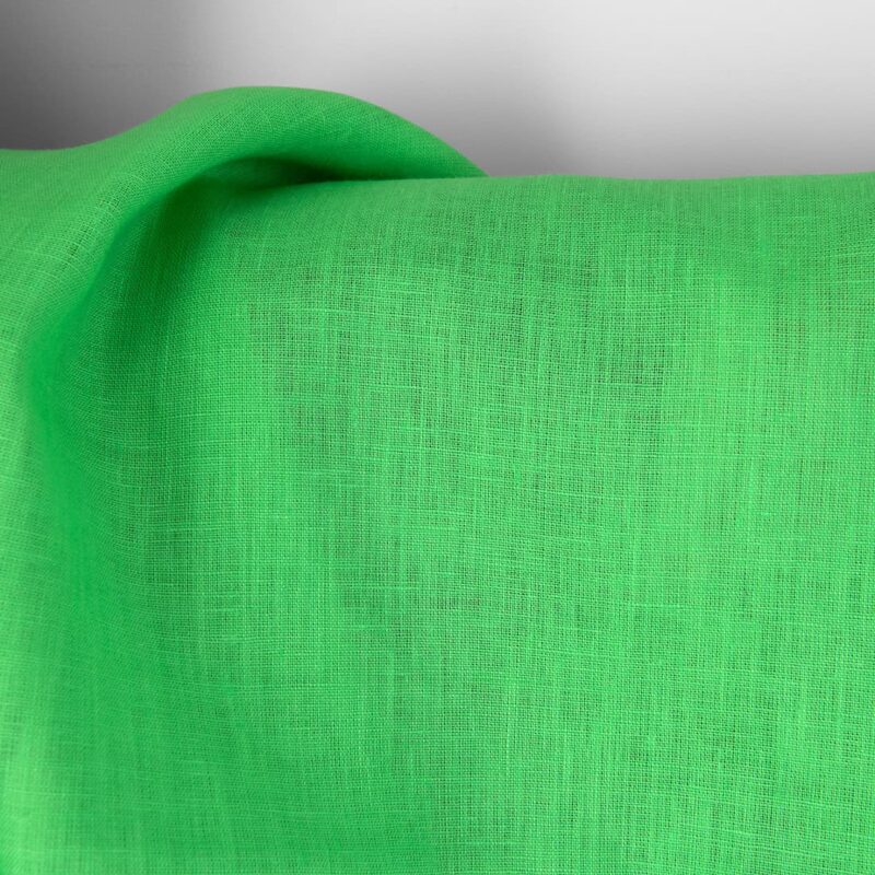 Linen fabric plain neon green, medium weight