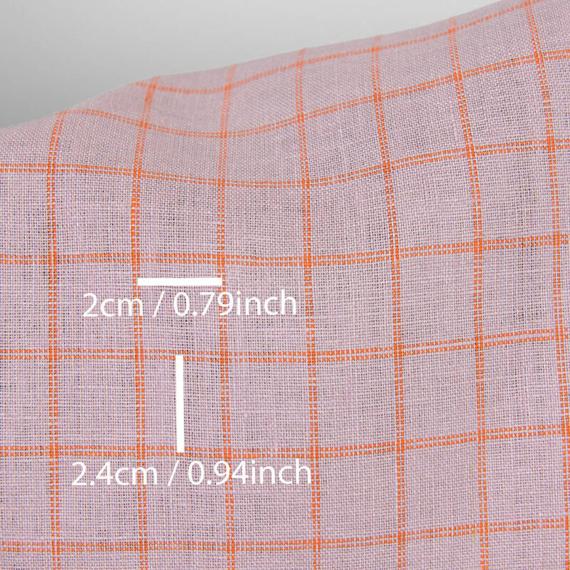 Linen fabric lilac with orange checks, with measurements