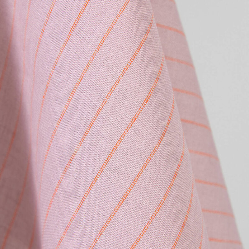 Linen fabric lilac with orange stripes, pure linen