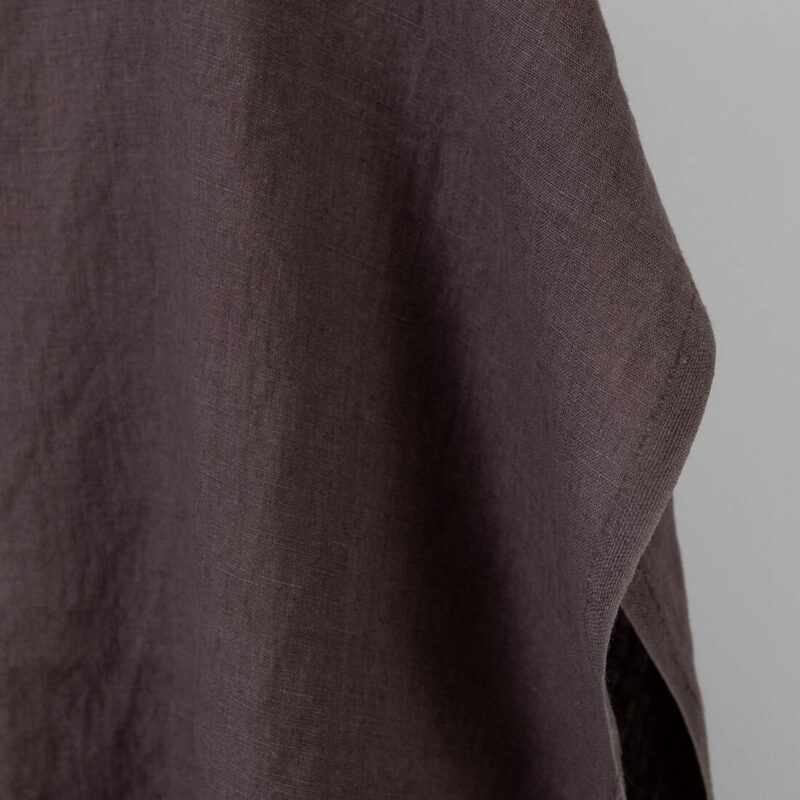 Linen fabric muted brown washed, fabric edge