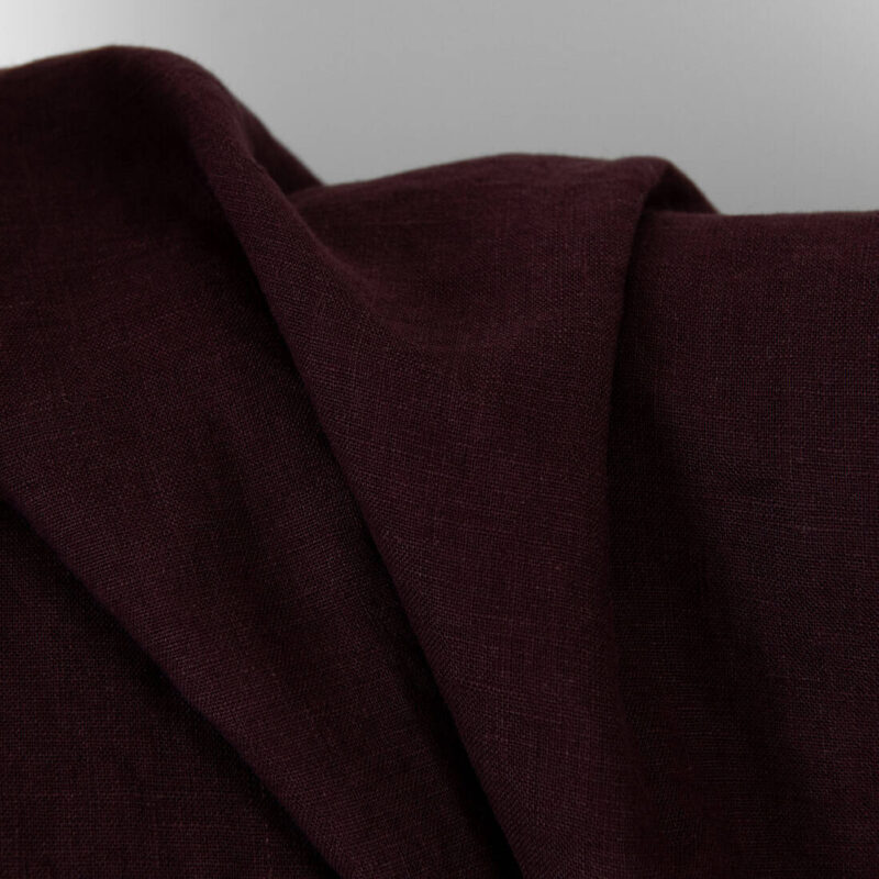 Linen fabric deep brown washed, plain weave