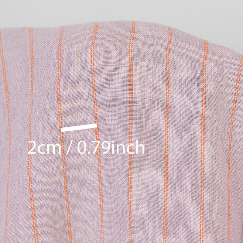 Washed linen fabric lilac with orange stripes, with measurements