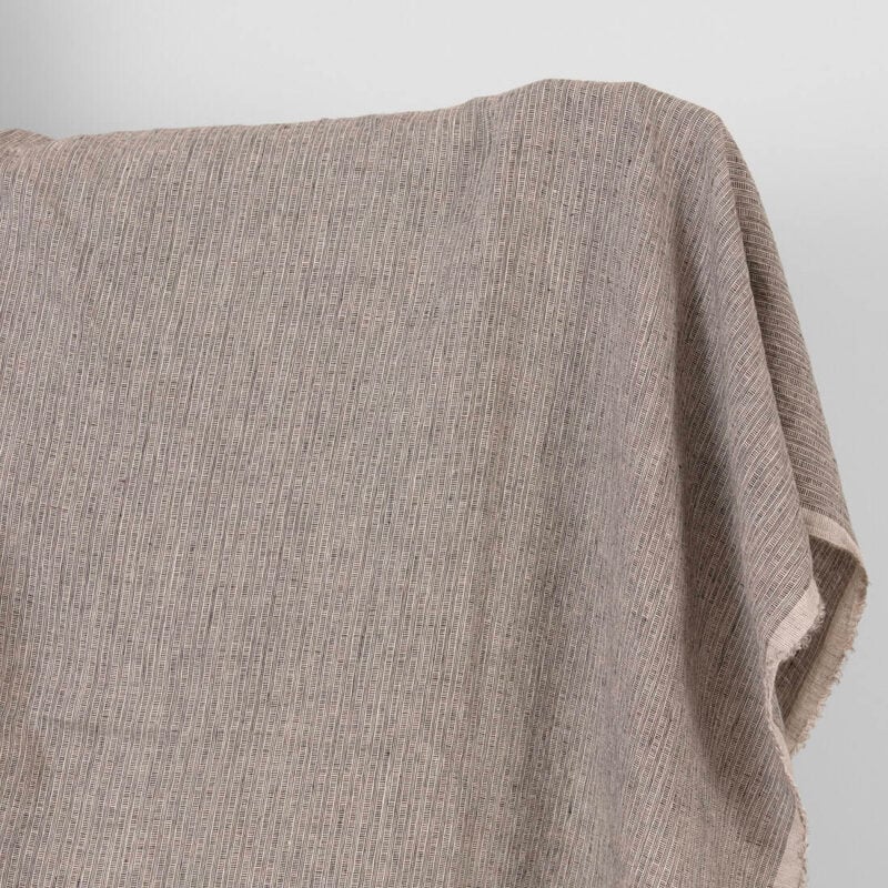 Washed linen fabric pink-black small striped pattern