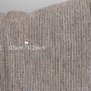 Washed linen fabric pink-black small striped pattern, with measurements