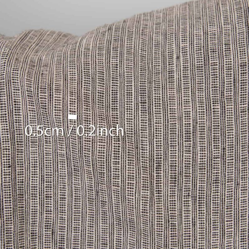 Washed linen fabric pink-black small striped pattern, with measurements