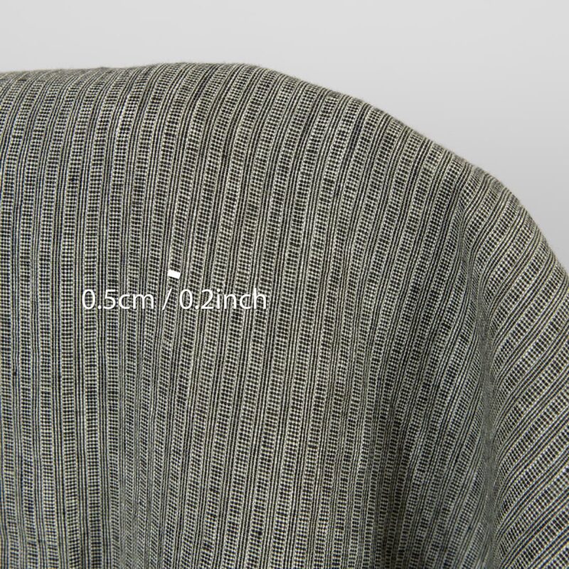 Washed linen fabric green-black small striped pattern, with measurements