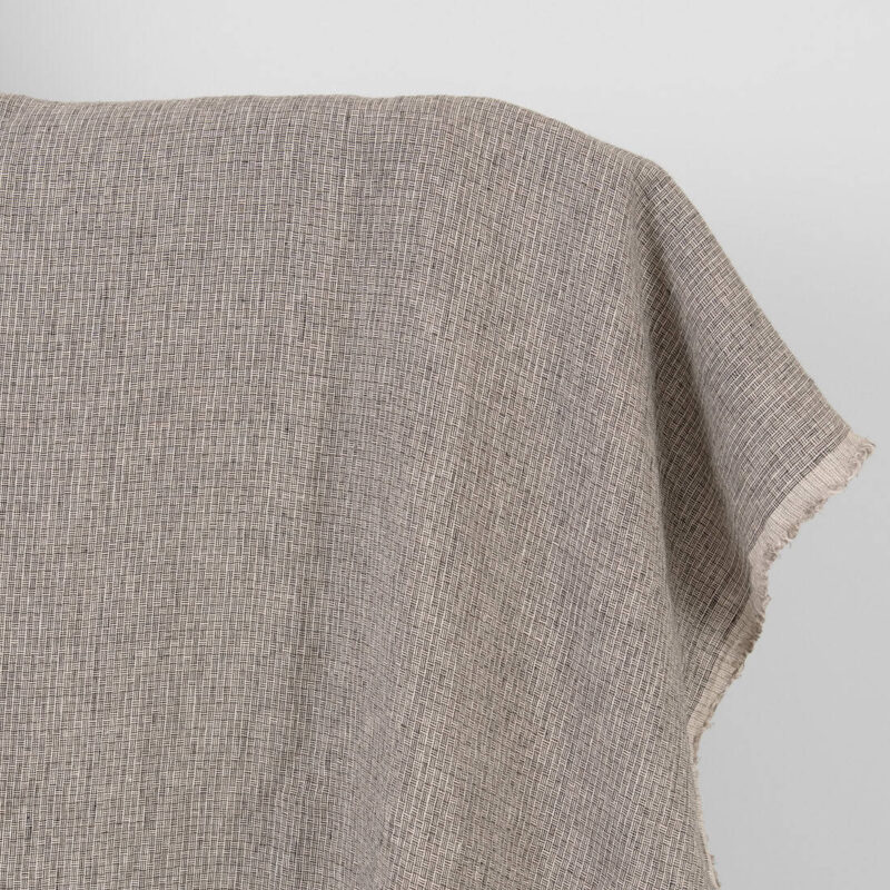 Washed linen fabric pink-black small pattern