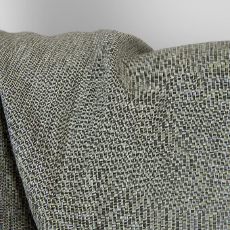 Washed linen fabric green-black small pattern, dobby