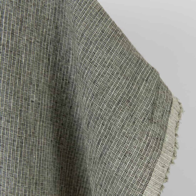 Washed linen fabric green-black small pattern, soft to touch