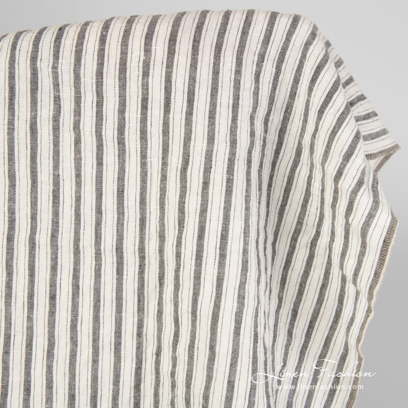 Striped washed linen fabric off white, grey.