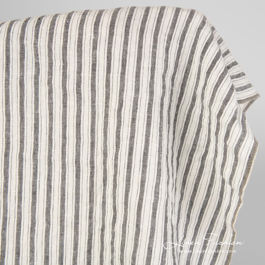 Striped washed linen fabric off white, grey.