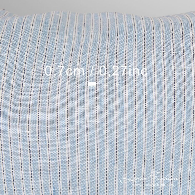 Blue linen fabric in stripes, high quality