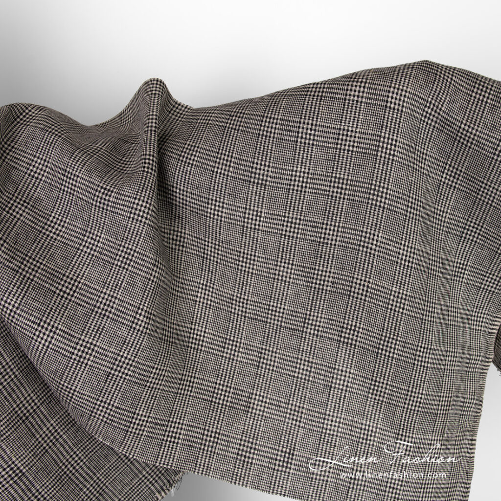 Linen fabric in black and greyish checks