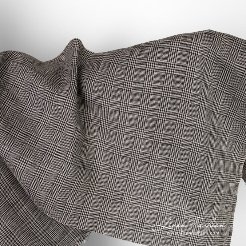 Linen fabric in black and greyish checks