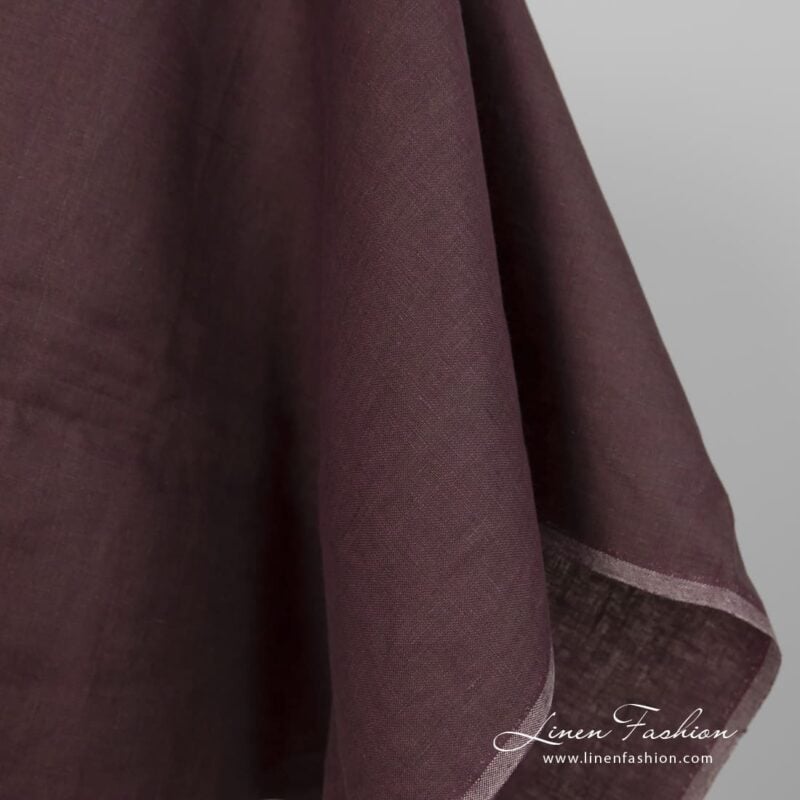 Linen fabric in brown-violet melange edge