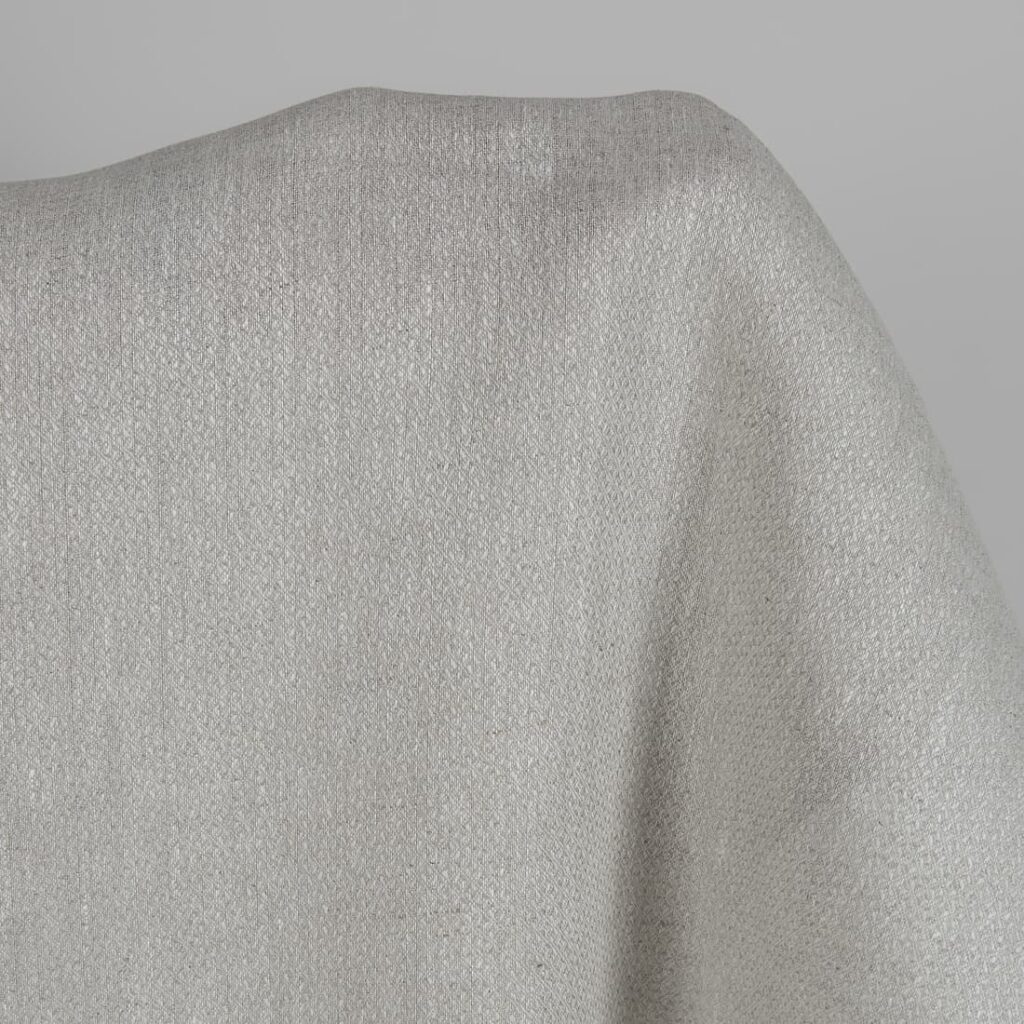 Leinenstoff, hellgrau, Diamantmuster 4 Beige linen fabric in a diamond pattern close up detail