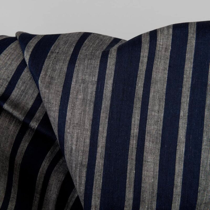 Linen fabric in blue and natural stripes, pure linen