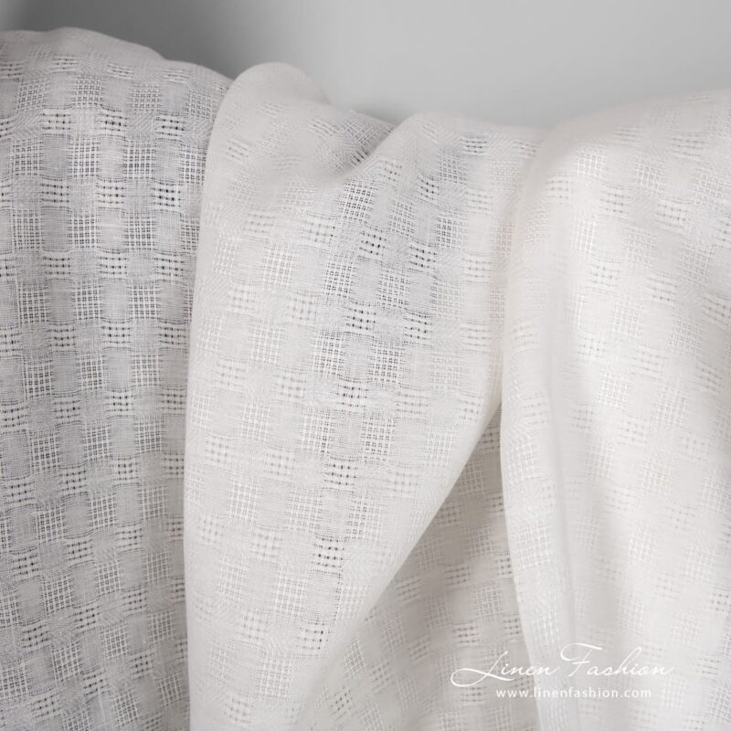 White linen fabric with checks