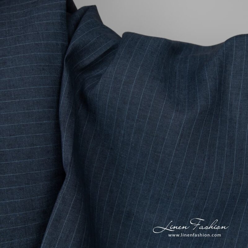 Dark blue striped linen fabric product picture