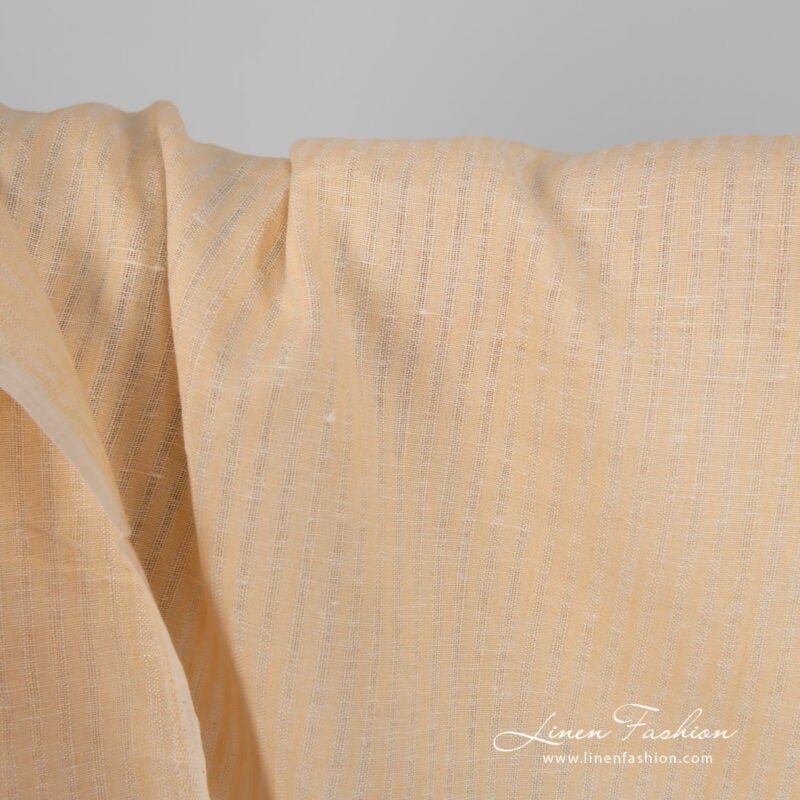 Cream colour striped linen fabric product close up view