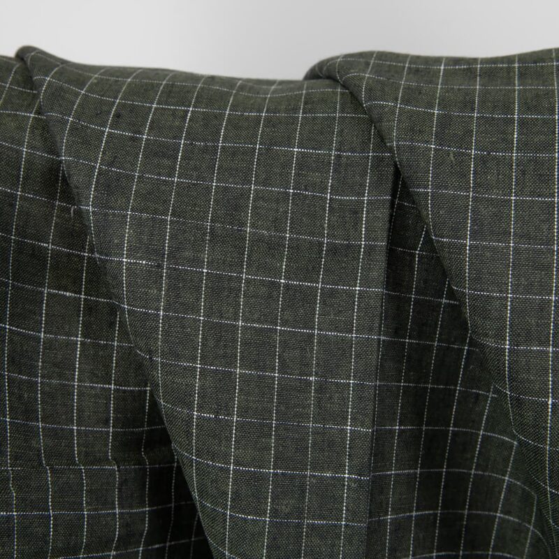 linen green moss checked fabric