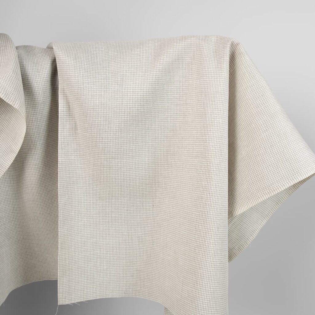 Linen fabric in natural and white colour checks