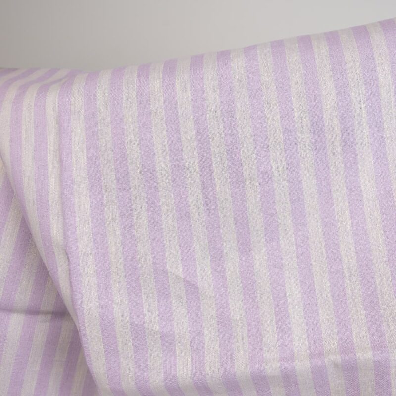 linen striped fabric lilac non washed