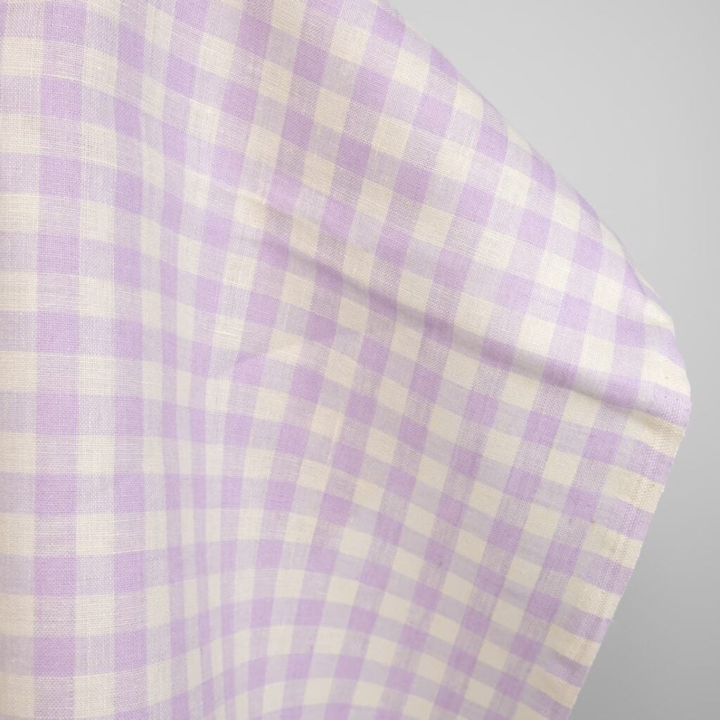 linen fabric vanilla lilac checks